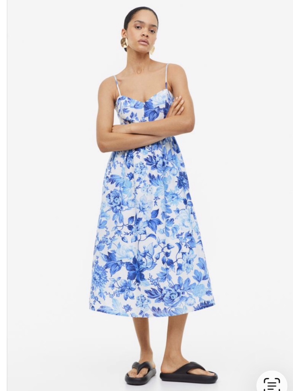 H&M Blue and White Floral Midi Dress - Picture 2 of 15